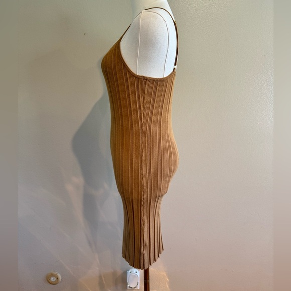 House of Harlow 1960 Ribbed Spaghetti Strap Midi Dress in Tan - Picture 4 of 6